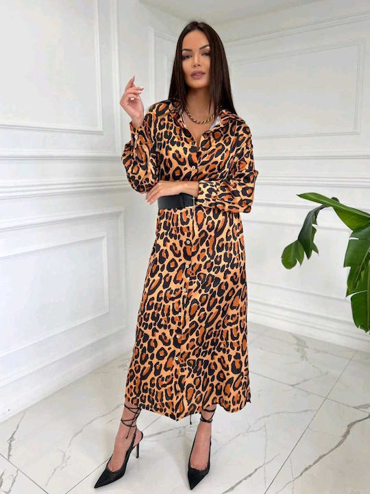 Remix Maxi Shirt Dress Dress Leather Brown Leopard