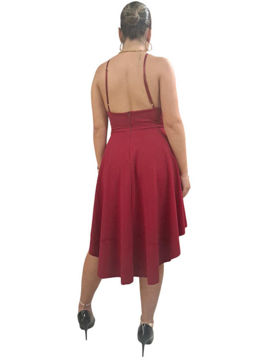 Summer Midi Evening Satin Dress Red
