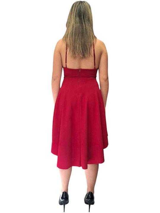 Summer Midi Evening Satin Dress Red