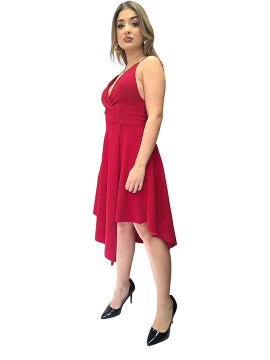 Summer Midi Evening Satin Dress Red