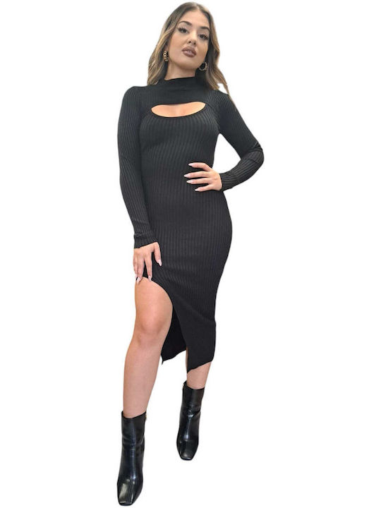 Midi Evening Dress with Tearing Black