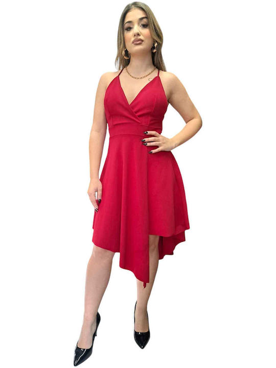 Summer Midi Evening Satin Dress Red