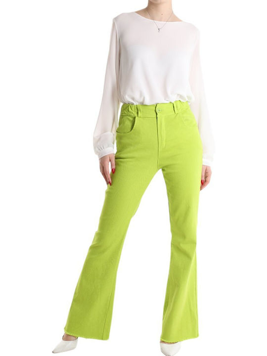 Remix High Waist Women's Jean Trousers Flared Green