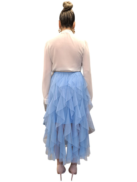 Remix Midi Skirt with Tulle in Blue Color