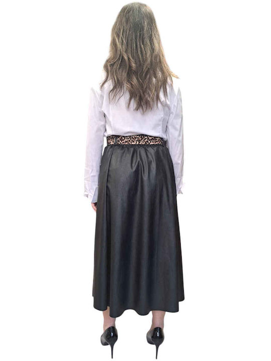 Remix Leather Skirt Leopard in Black Color