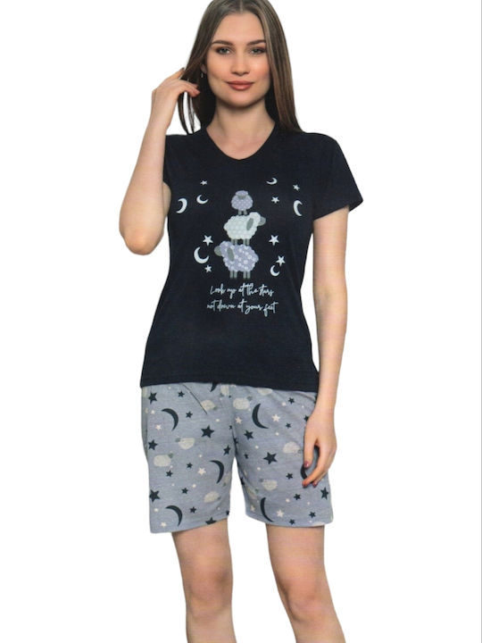 Remix Sommer Damen Pyjama-Set Dark Blue