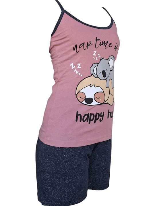Remix Sommer Damen Pyjama-Set Dark pink