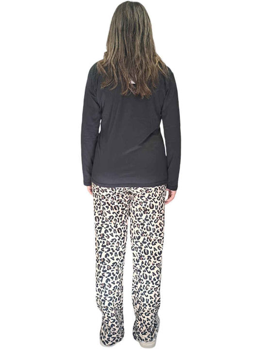 Remix Winter Damen Pyjama-Set Black, Beige, Leopard