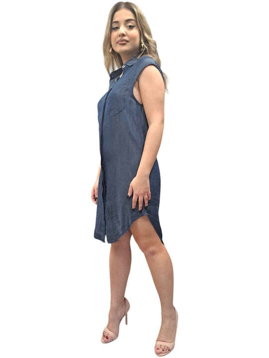 Fără mâneci Femei Denim Cămașă Albastru Monocrom