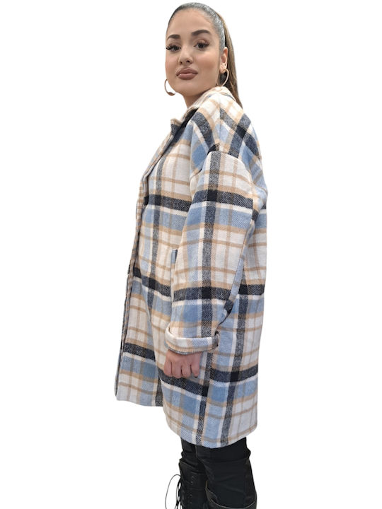 Remix Women's Checked Coat Light Blue