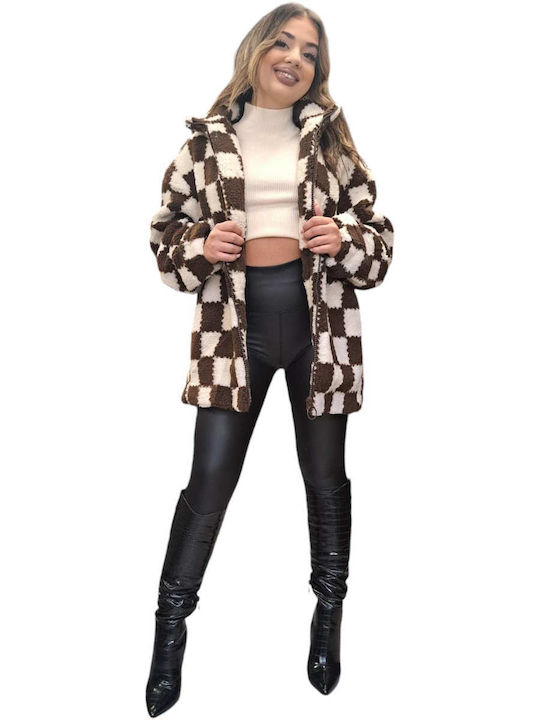 Γυναικείο Καρό Καφέ Παλτό Oversized