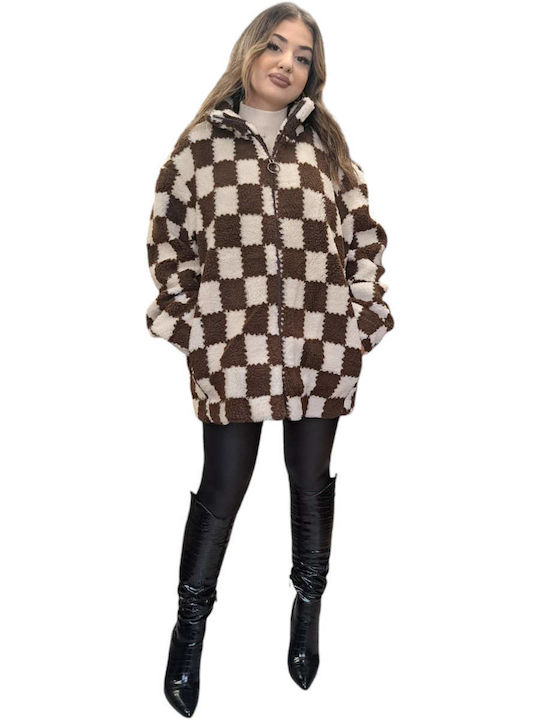 Γυναικείο Καρό Καφέ Παλτό Oversized