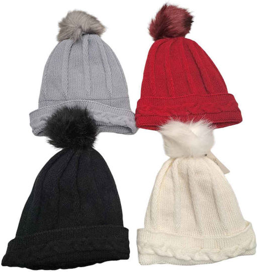 Pom Pom Beanie Frauen Beanie Gestrickt in Weiß Farbe