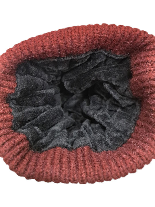 Pom Pom Beanie Unisex Beanie Knitted in Burgundy color