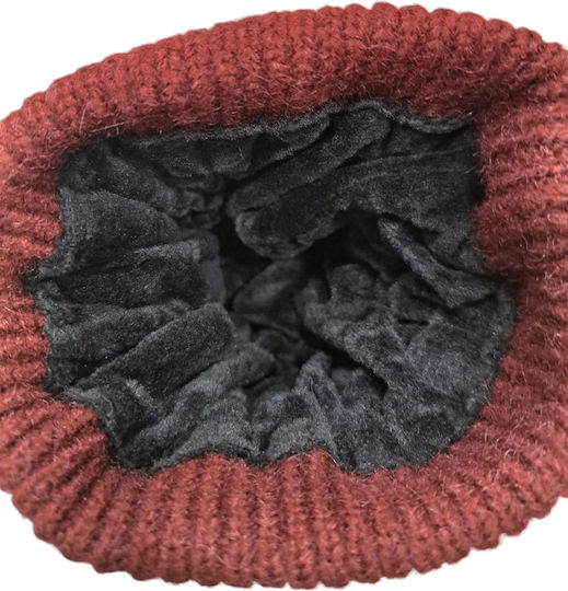 Pom Pom Beanie Unisex Beanie Knitted in Burgundy color