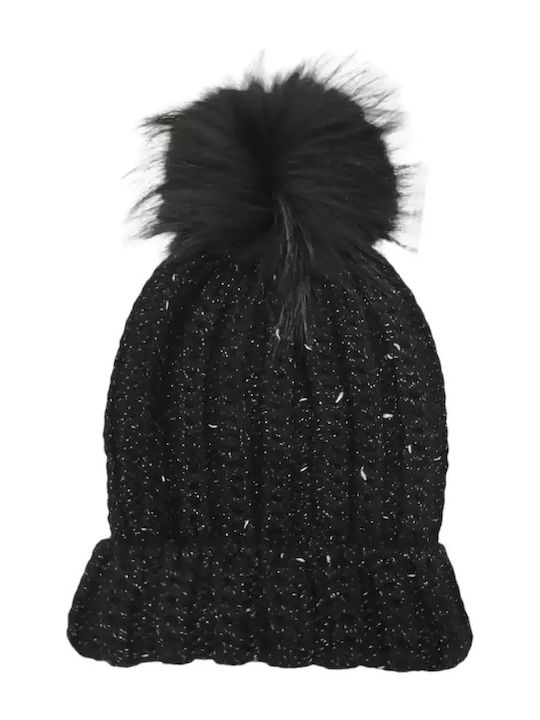 Pom Pom Beanie Γυναικείος Σκούφος Πλεκτός σε Μαύρο χρώμα