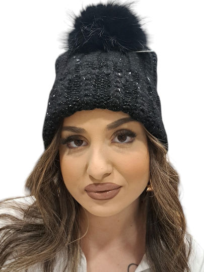 Pom Pom Beanie Frauen Beanie Gestrickt in Schwarz Farbe