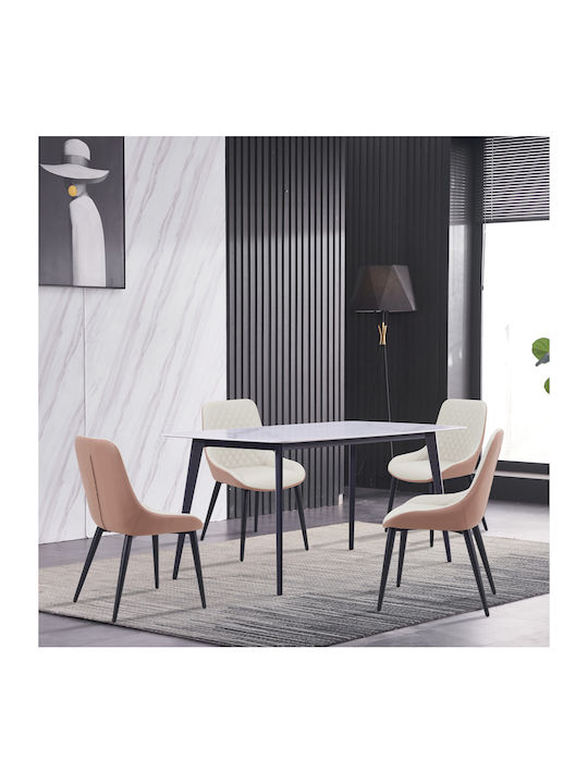 Komme Dining Room Artificial Leather Chair Beige-Brown 49x57x84cm