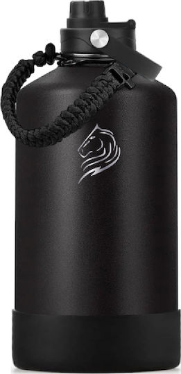 Cool'NMore Jet Thermos Bottle Stainless Steel BPA Free 4l Jet Black with Mouthpiece Loop Straw and Handle