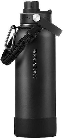 Cool'NMore Jet Μπουκάλι Θερμός Ανοξείδωτο BPA Free 1.2lt Jet Black με Επιστόμιο, Θηλιά, Καλαμάκι και Λαβή