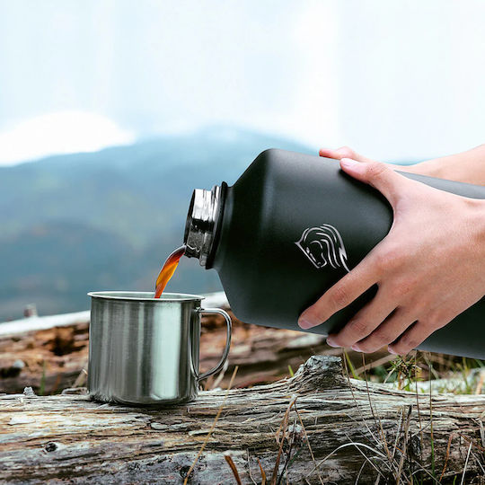 Cool'NMore Jet Thermos Bottle Stainless Steel BPA Free 4l Jet Black with Mouthpiece Loop Straw and Handle