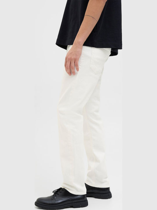 GLENN Men's Jeans Pants Elastic with Slim Fit White