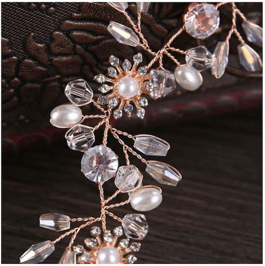 Bridal Hair Vine Rose Gold Rose Gold Crystals Pearls Grace Dimensions 30 x 4cm