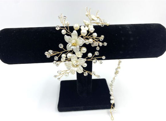 Bridal Hair Decoration Gold Flowers Pearls Crystals Piper Length 32cm Width 4cm