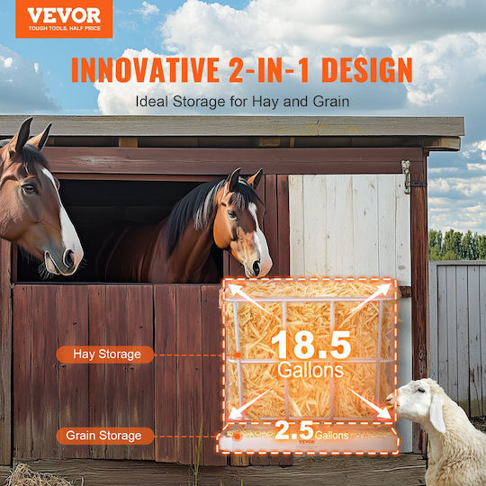 Vevor Wall-Mounted Goat Hay Feeder 2-in-1 Hay Grain Feeder 21 Gallons