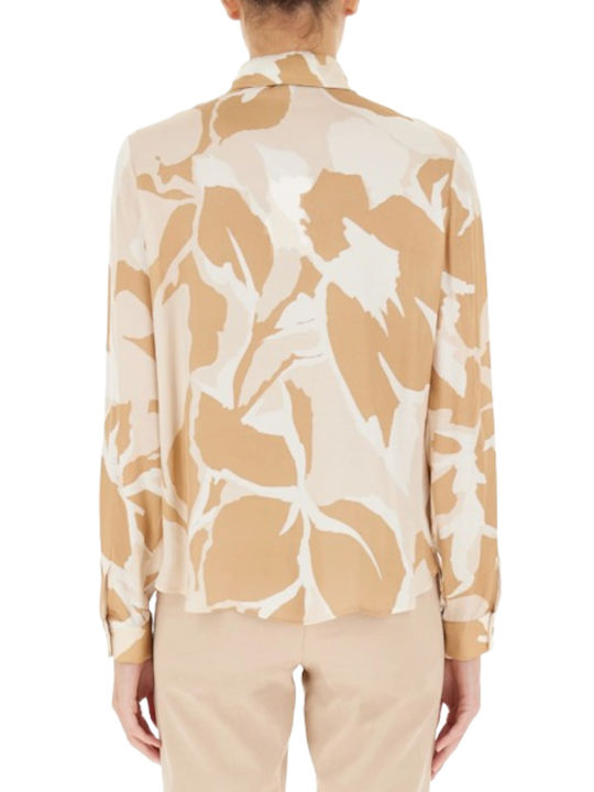 Diana Gallesi Women's Satin Floral Long Sleeve Shirt Multicolor Beige/ecru