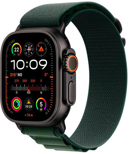 Apple Watch Ultra 2 Titanium 49mm Waterproof with eSIM and Heart Rate Monitor (Black with Dark Green Alpine Loop - Medium)