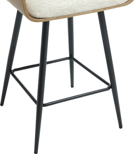 Stool Bar with Backrest Upholstered with Fabric Clipp Black - Ecru 2pcs 57.5x53x98cm