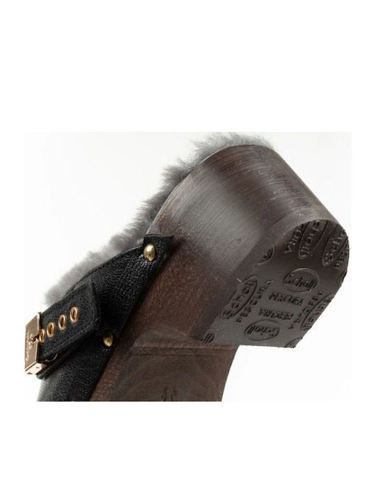Iconic Leather Mules with High Heel in Black Color