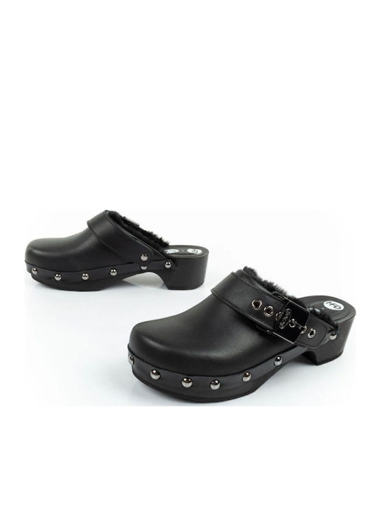Iconic Leather Mules with High Heel in Black Color