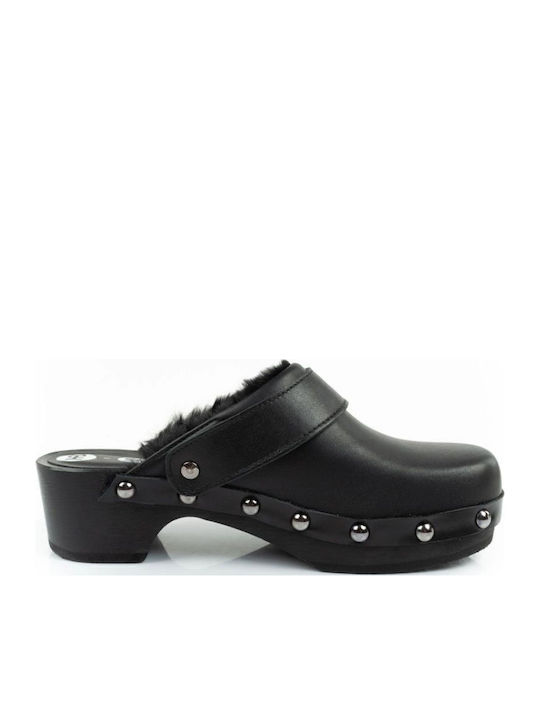Iconic Leather Mules with High Heel in Black Color