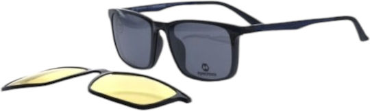 Eyecroxx 589 C1 Clip-On Herren eckige schwarze Acetat-Korrektionsbrille