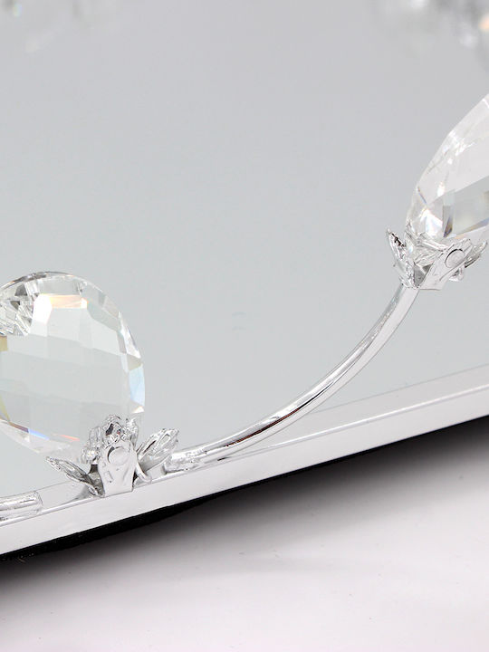 Decorative Metal Tray 41x27x7 cm Silver Mirror Crystals Keskor 43066