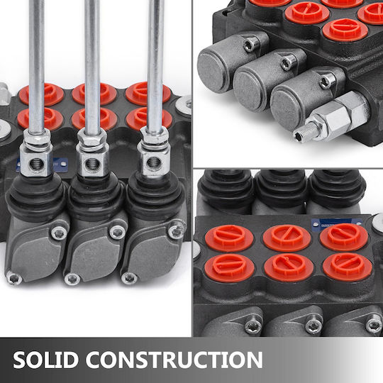 Vevor Supapă de Control Hidraulic cu 3 Bobine Unibody Supapă de Control Direcțional Hidraulic cu 3 Bobine 11gpm 40 L Cilindru cu Acțiune Dublă
