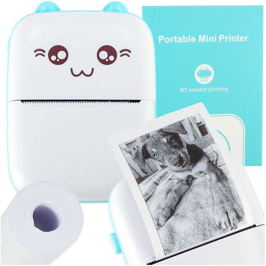 Mini Bluetooth Thermal Printer Photos Φορητός Εκτυπωτής White Blue