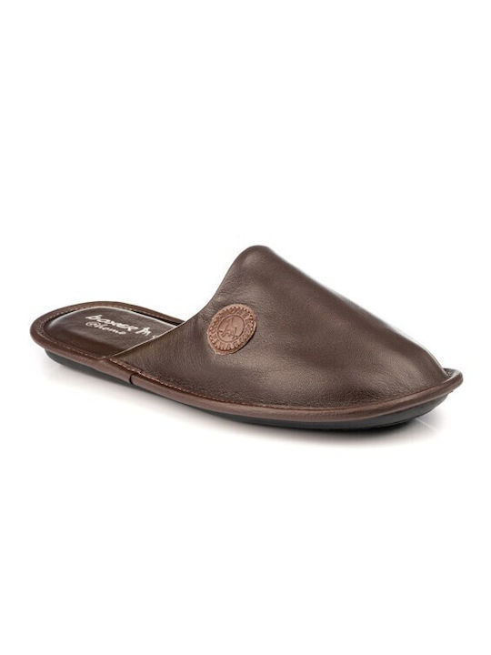 Boxer Men's Leather Slippers Brown