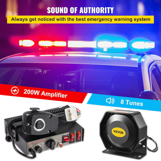 Vevor Siren Package Emergency Siren 8 Tones 200W Speaker PA System Mic Vehicle Siren Box Suitable for Police Ambulance Firefighter Engineering Vehicles