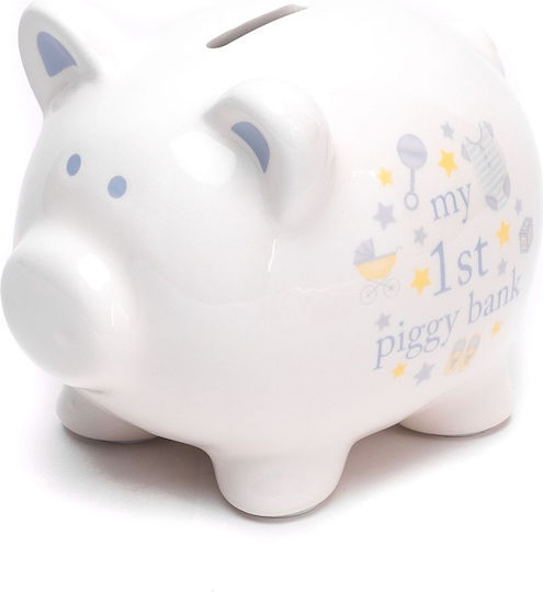 Hello Baby Blue Ceramic Piggy Bank Box Set
