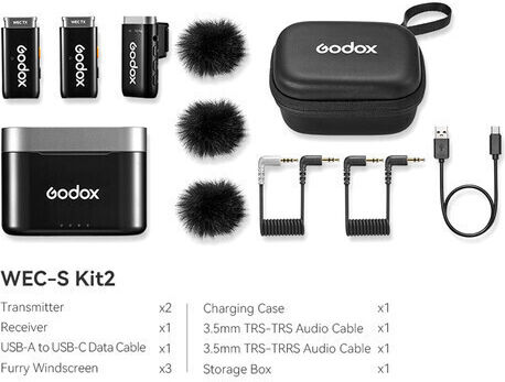 Godox WEC-S KIT 2 Σετ Ασύρματο Μικρόφωνο Πέτου, Clip On, Ζώνης για Φωνητικά