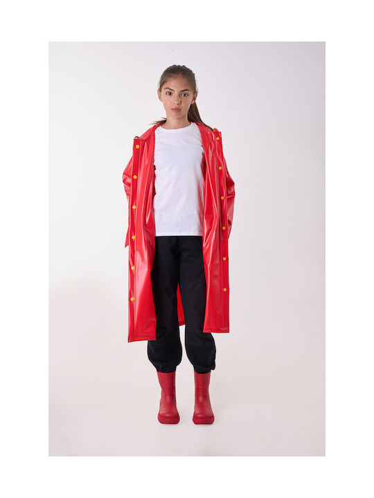 Anorak Waterproof Kids Trench Coat Long Red