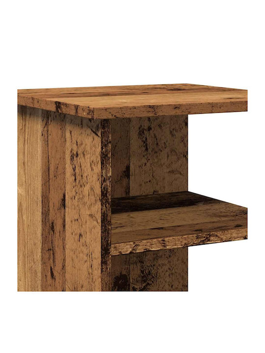Wooden Bedside Table with Metal Legs Old Wood 35x35x55cm