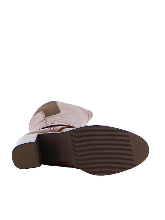 Leder Damenstiefel mit hohem Absatz Dark Brown
