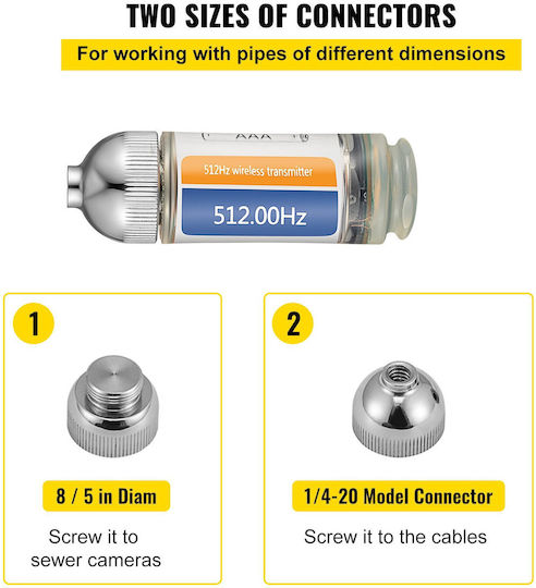 Vevor 512Hz Sonde 8.5" 1/4-20" Connectors Rigid Drain Locator Detection of Small Sewers & Pipes Silver