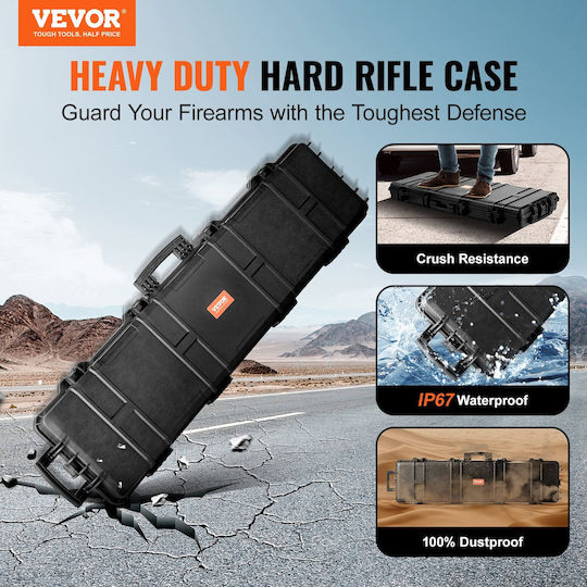 Vevor Rifle Case Hard Rifle Case 3 Layers Fully Protective Foam Hard Gun Case 50 Inches Wheels Waterproof IP67 Two Rifles or Hunting Guns Airsoft Pistol