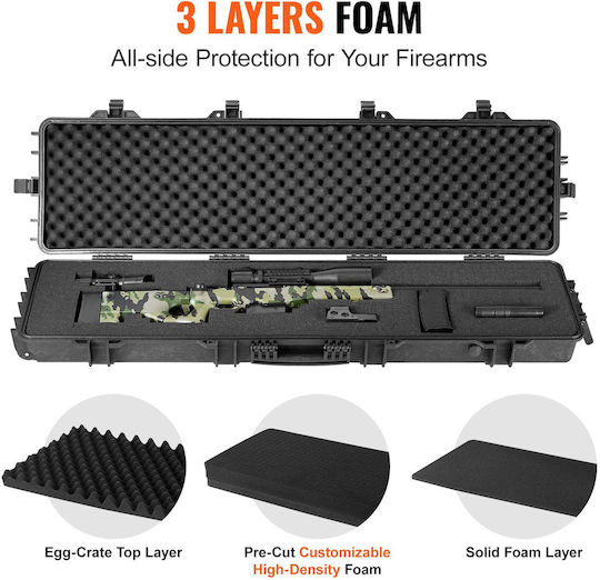 Vevor Rifle Case Hard Rifle Case 3 Layers Fully Protective Foam Hard Gun Case 50 Inches Wheels Waterproof IP67 Two Rifles or Hunting Guns Airsoft Pistol