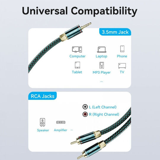 Vention Καλώδιο Ήχου 3.5mm male - 2x RCA male Πράσινο 10m BCSGL